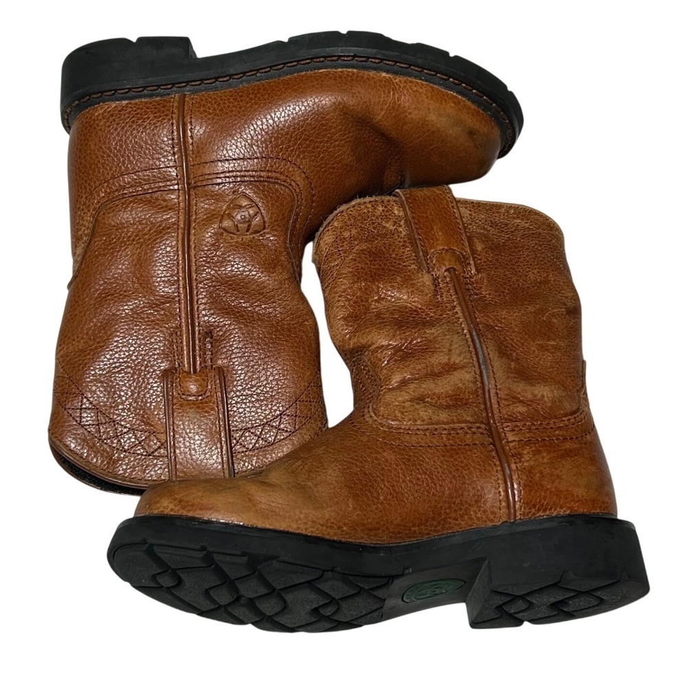 Ariat Kids Brown Leather Western Roper Boots Size 12 32707C Tan Pull On - Picture 2 of 7